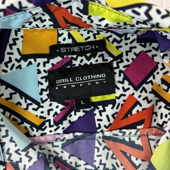 Drill Clothing Co. Shirt Mens L Multi Geometric 90s Throwback Saved By The Bell - Picture 3 of 9